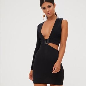 Black Cut Out Trim Detail Asymmetric Bodycon Dress
